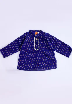 Printed Pure Cotton Kurta Set in Dark Blue