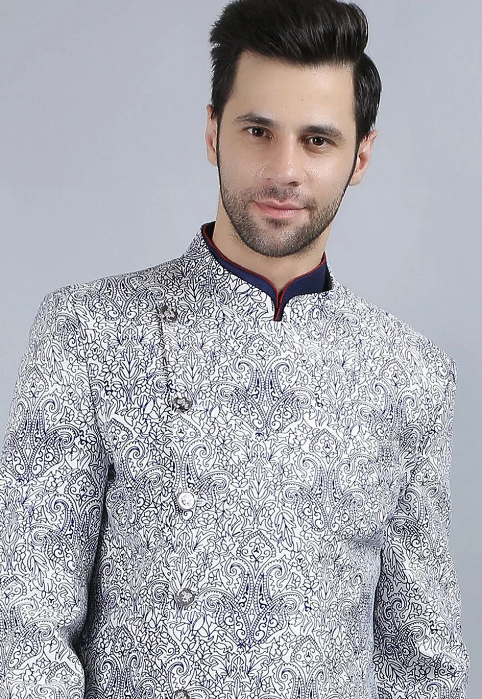 Printed Pure Cotton Kurta Jacket Set in White