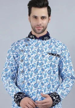 Printed Pure Cotton Kurta Jacket Set in White