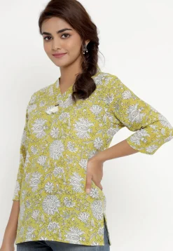 Printed Pure Cotton Kurti in Yellow