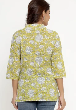 Printed Pure Cotton Kurti in Yellow