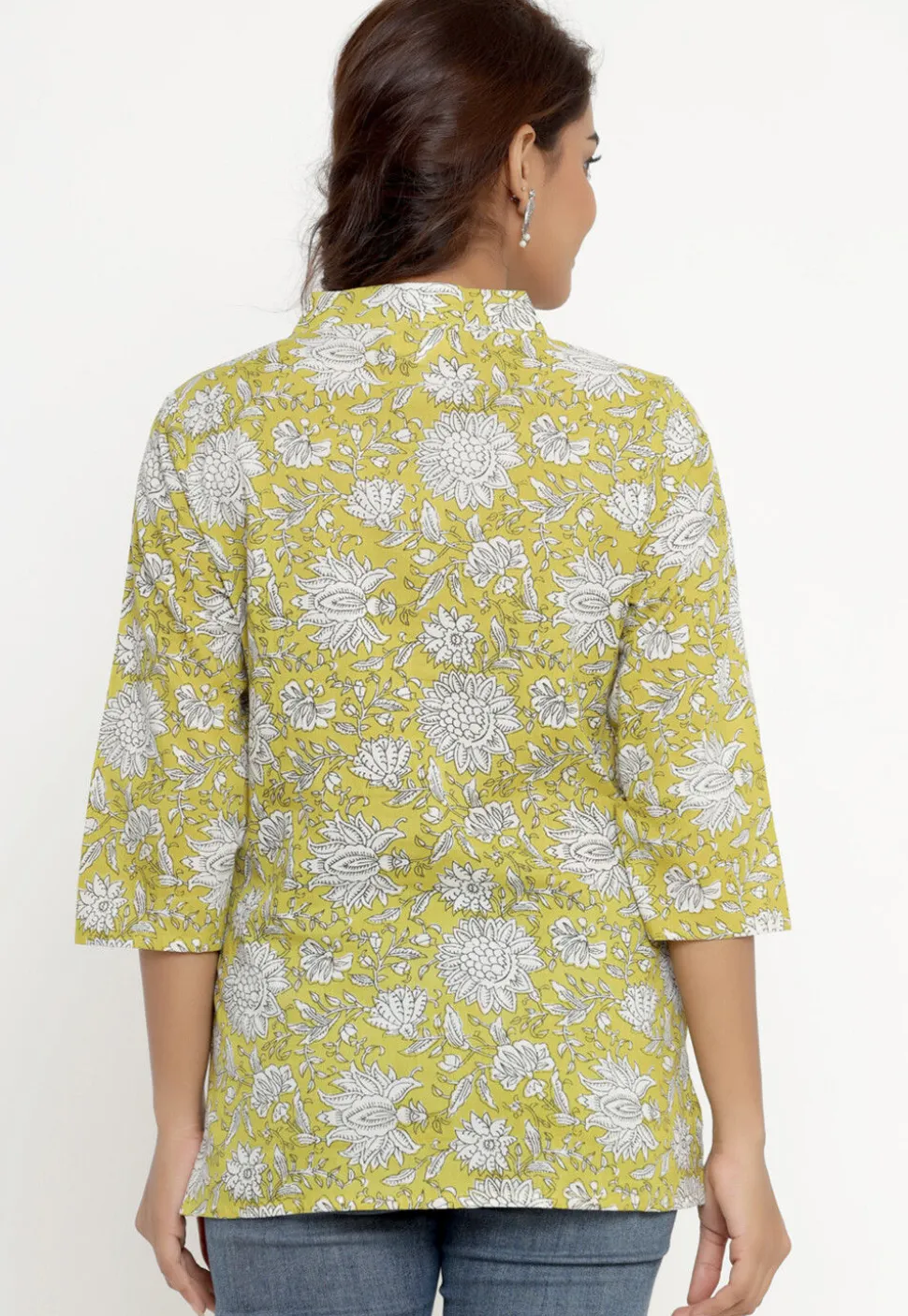 Printed Pure Cotton Kurti in Yellow