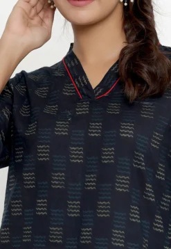 Printed Pure Cotton Kurti in Navy Blue