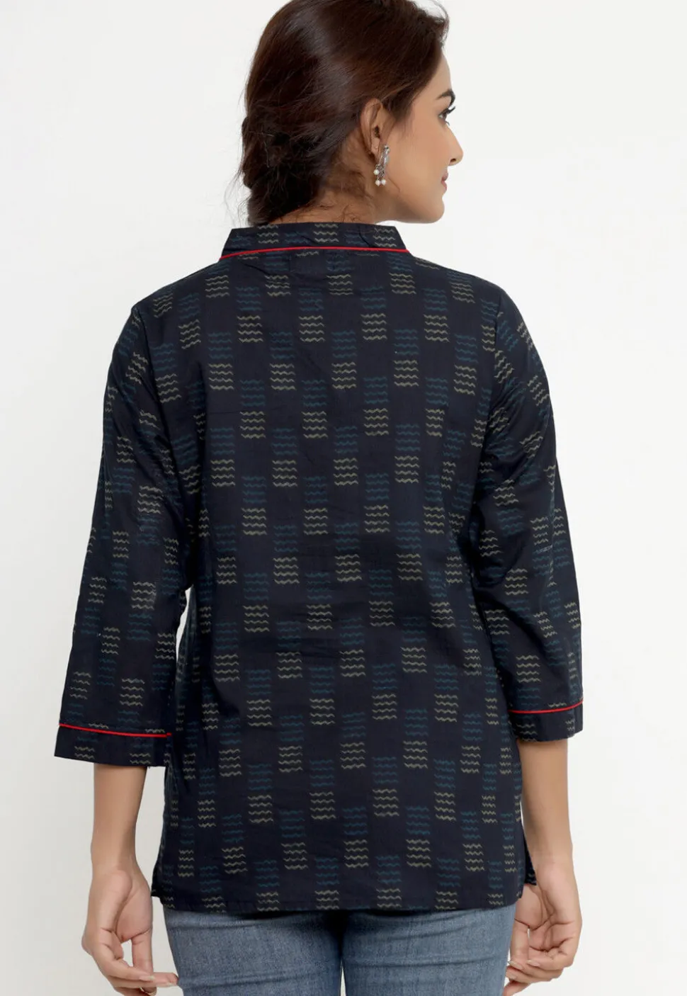 Printed Pure Cotton Kurti in Navy Blue