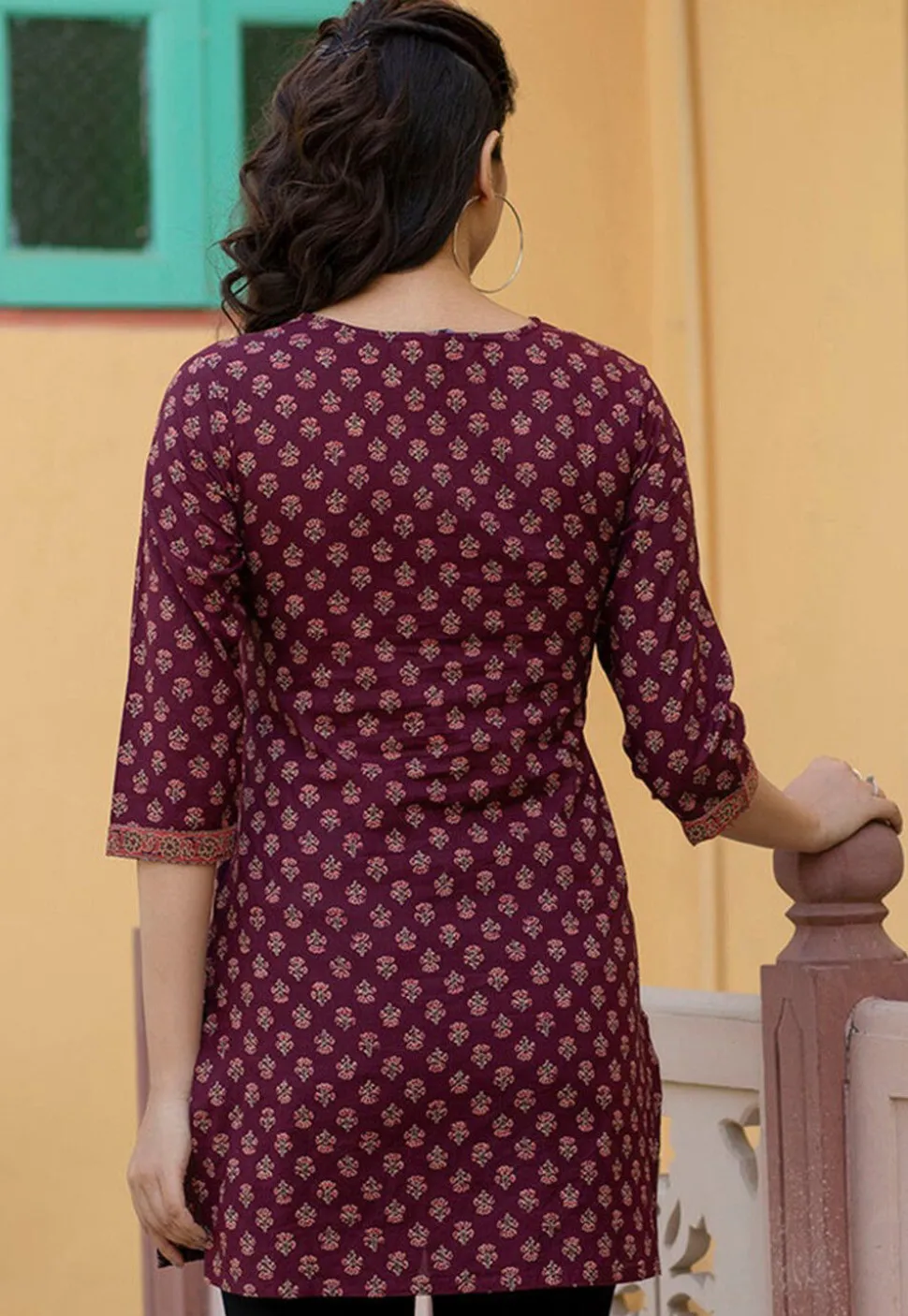 Printed Pure Cotton Kurti in Wine