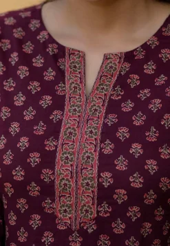 Printed Pure Cotton Kurti in Wine