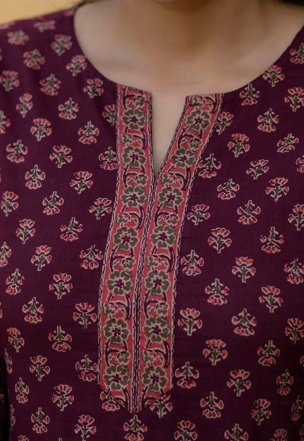 Printed Pure Cotton Kurti in Wine