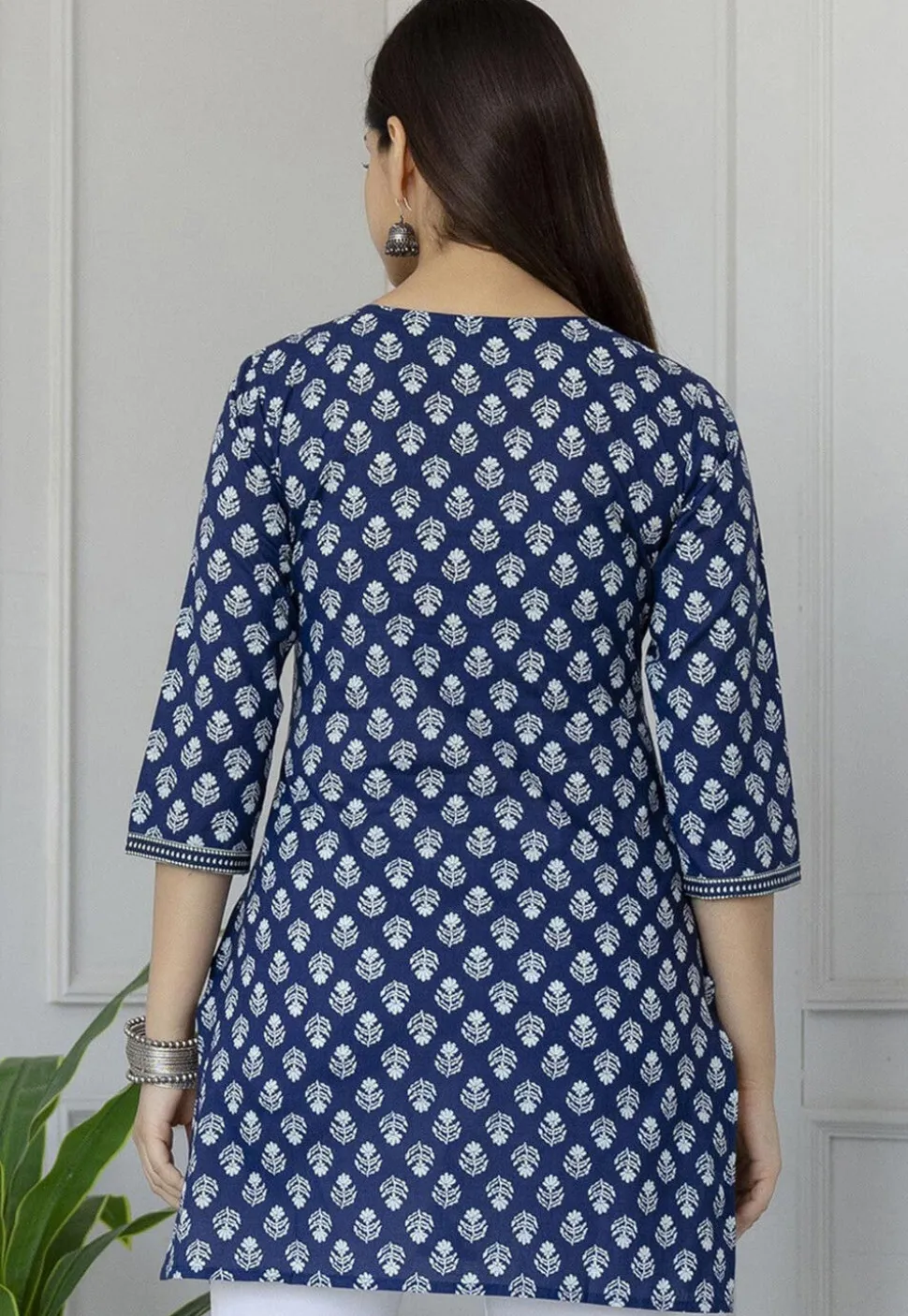 Printed Pure Cotton Kurti in Navy Blue