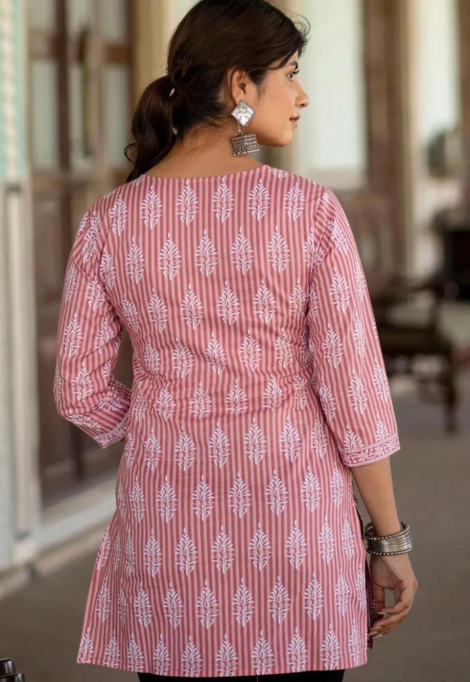 Printed Pure Cotton Kurti in Pink and Peach