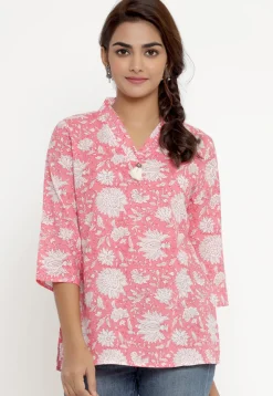 Printed Pure Cotton Kurti in Pink