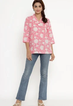 Printed Pure Cotton Kurti in Pink