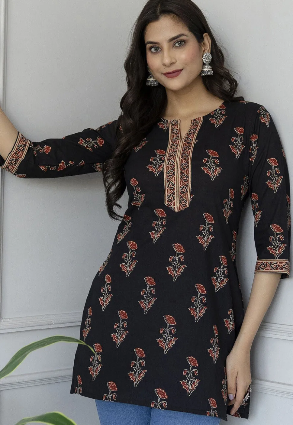 Printed Pure Cotton Kurti in Black