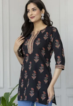 Printed Pure Cotton Kurti in Black