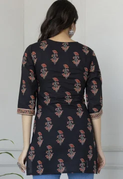 Printed Pure Cotton Kurti in Black