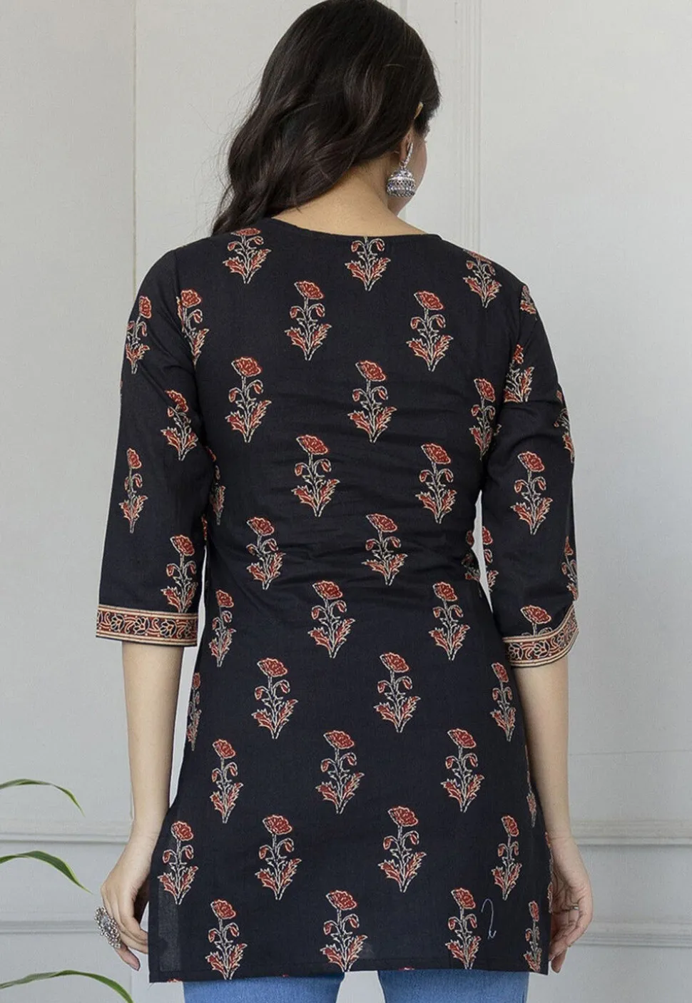 Printed Pure Cotton Kurti in Black