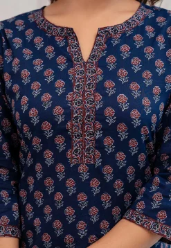 Printed Pure Cotton Kurti in Navy Blue