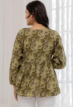 Printed Pure Cotton Kurti in Olive Green