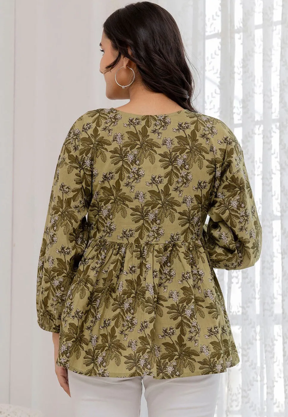 Printed Pure Cotton Kurti in Olive Green