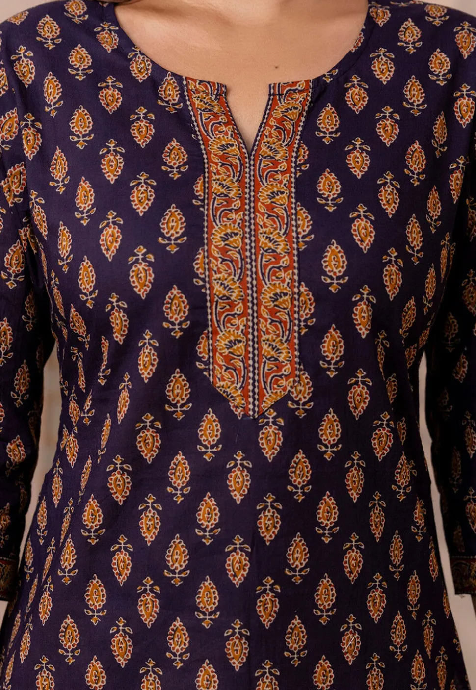 Printed Pure Cotton Kurti in Navy Blue