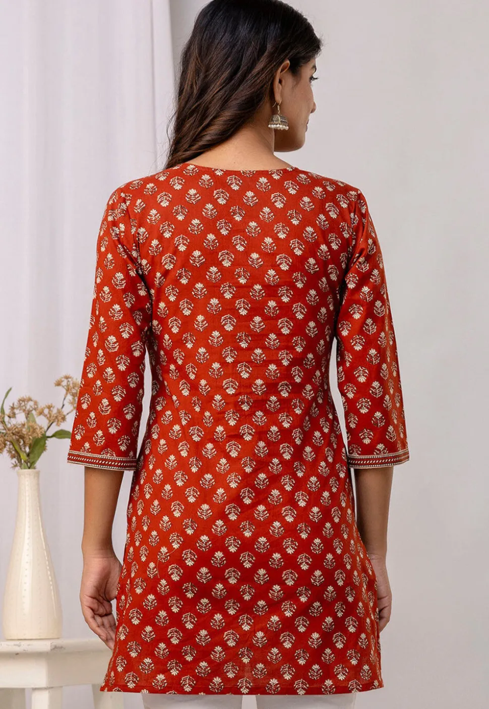 Printed Pure Cotton Kurti in Rust