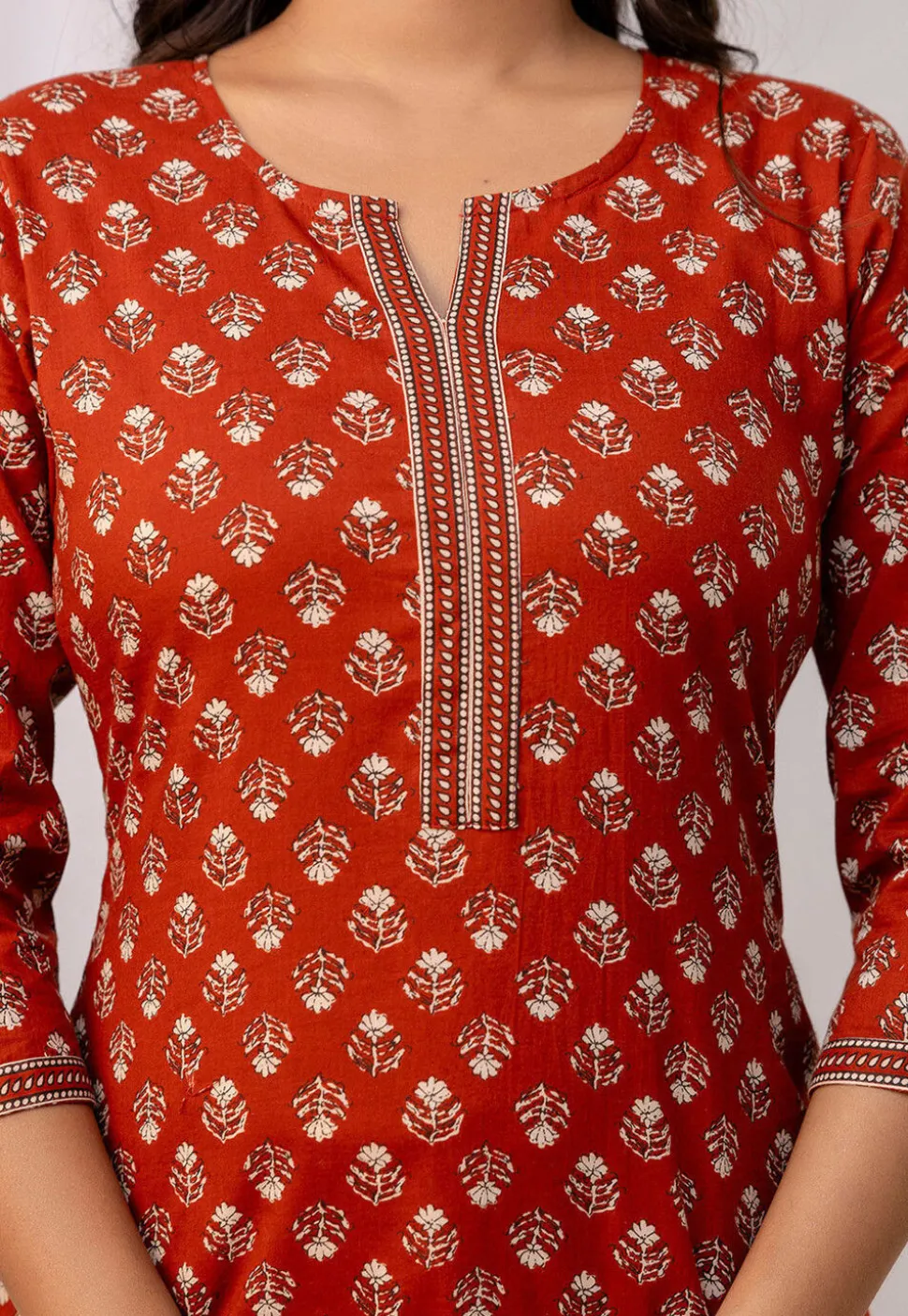 Printed Pure Cotton Kurti in Rust