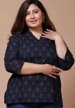 Printed Pure Cotton Kurti in Navy Blue