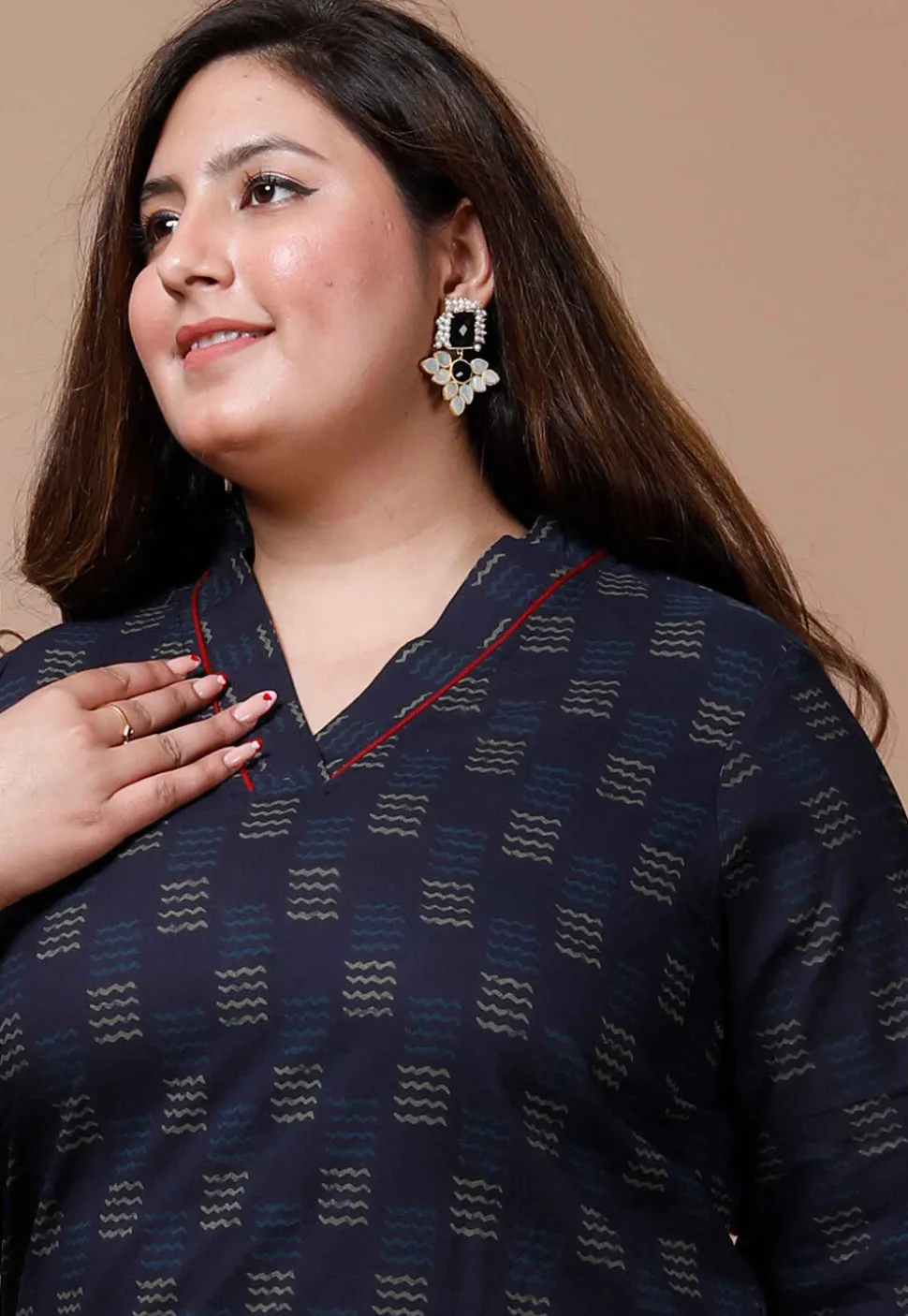 Printed Pure Cotton Kurti in Navy Blue