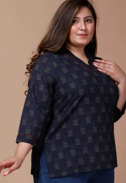 Printed Pure Cotton Kurti in Navy Blue