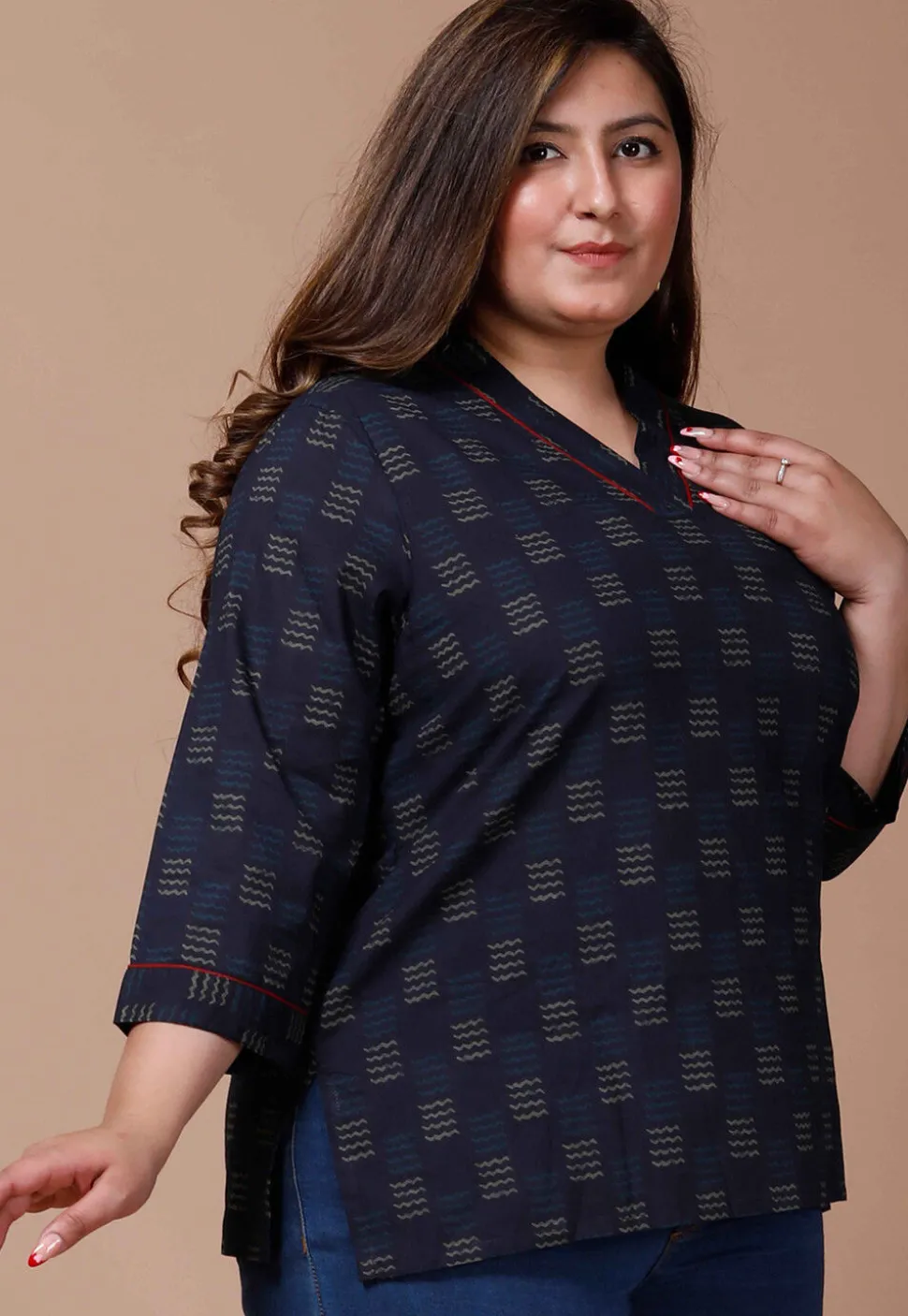 Printed Pure Cotton Kurti in Navy Blue