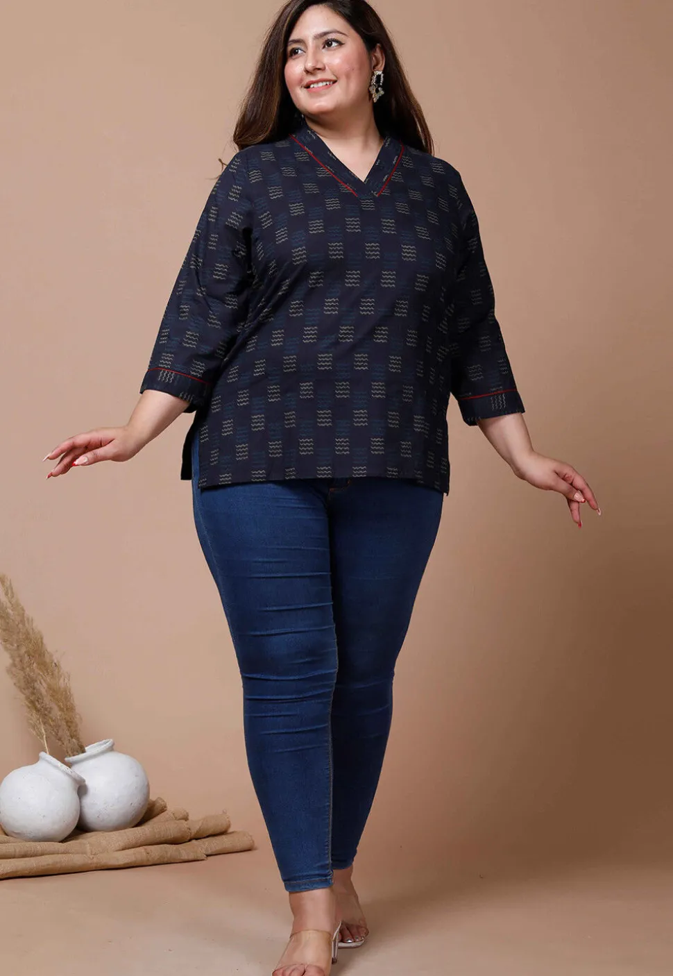 Printed Pure Cotton Kurti in Navy Blue