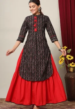 Printed Pure Cotton Lehenga in Black