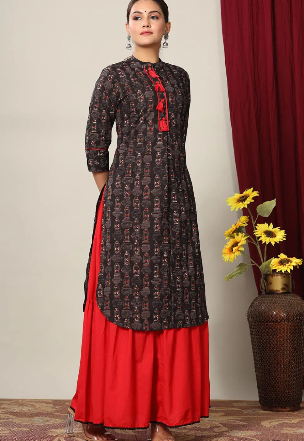 Printed Pure Cotton Lehenga in Black