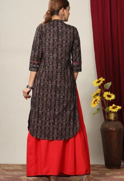 Printed Pure Cotton Lehenga in Black