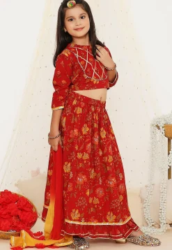Printed Pure Cotton Lehenga in Maroon