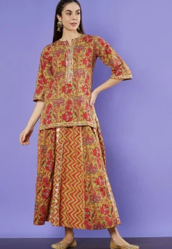 Printed Pure Cotton Lehenga in Mustard