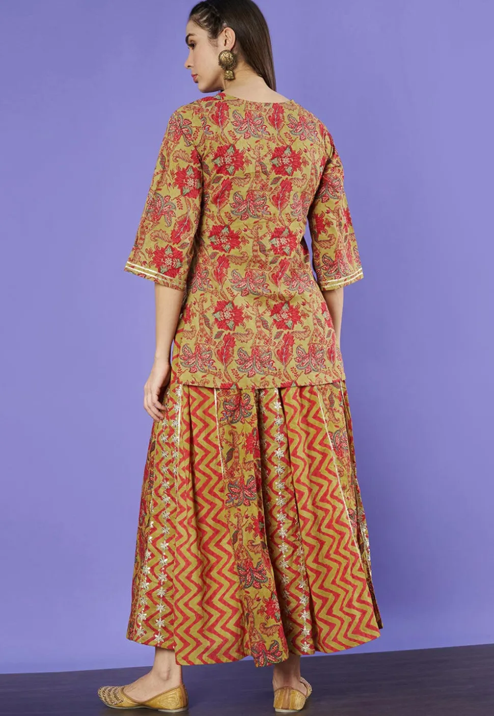 Printed Pure Cotton Lehenga in Mustard