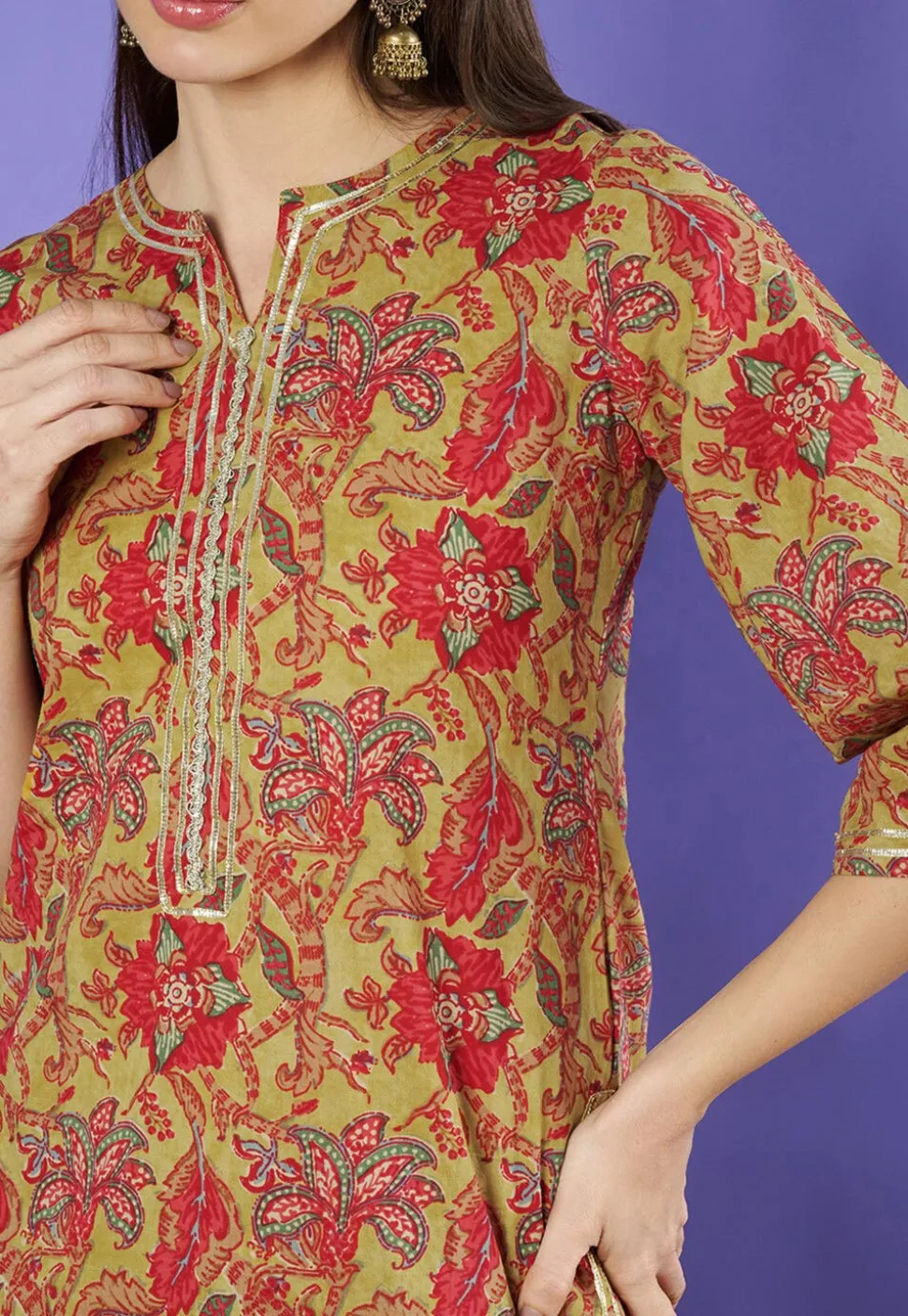 Printed Pure Cotton Lehenga in Mustard