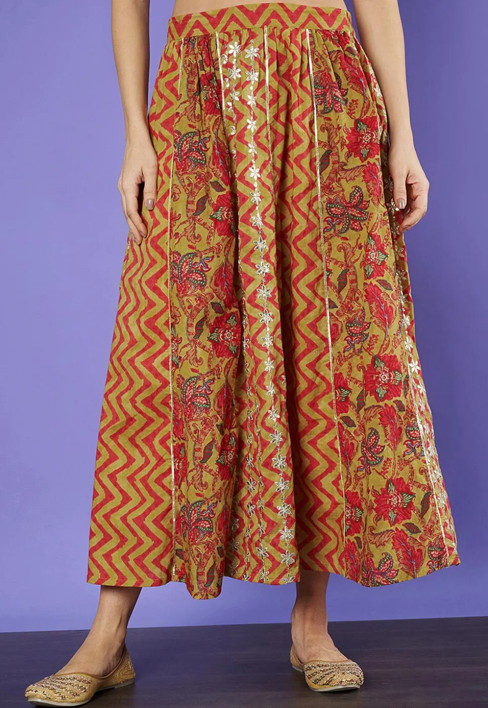 Printed Pure Cotton Lehenga in Mustard