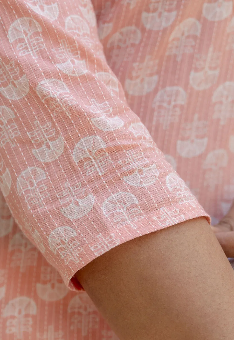 Printed Pure Cotton Lurex Pakistani Suit in Light Peach