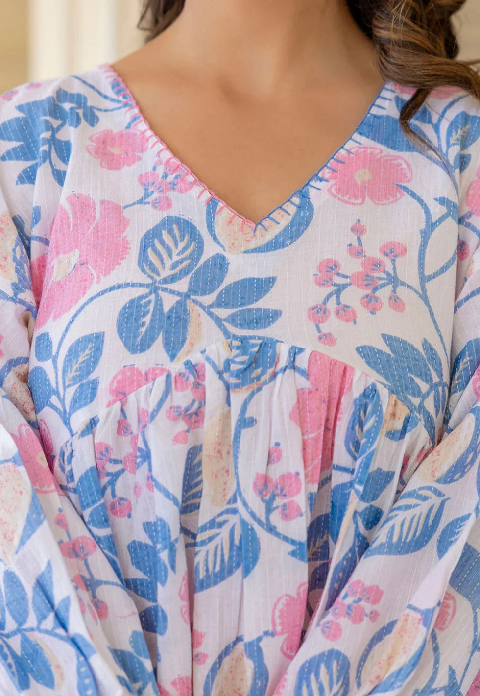 Printed Pure Cotton Lurex Kurti in White