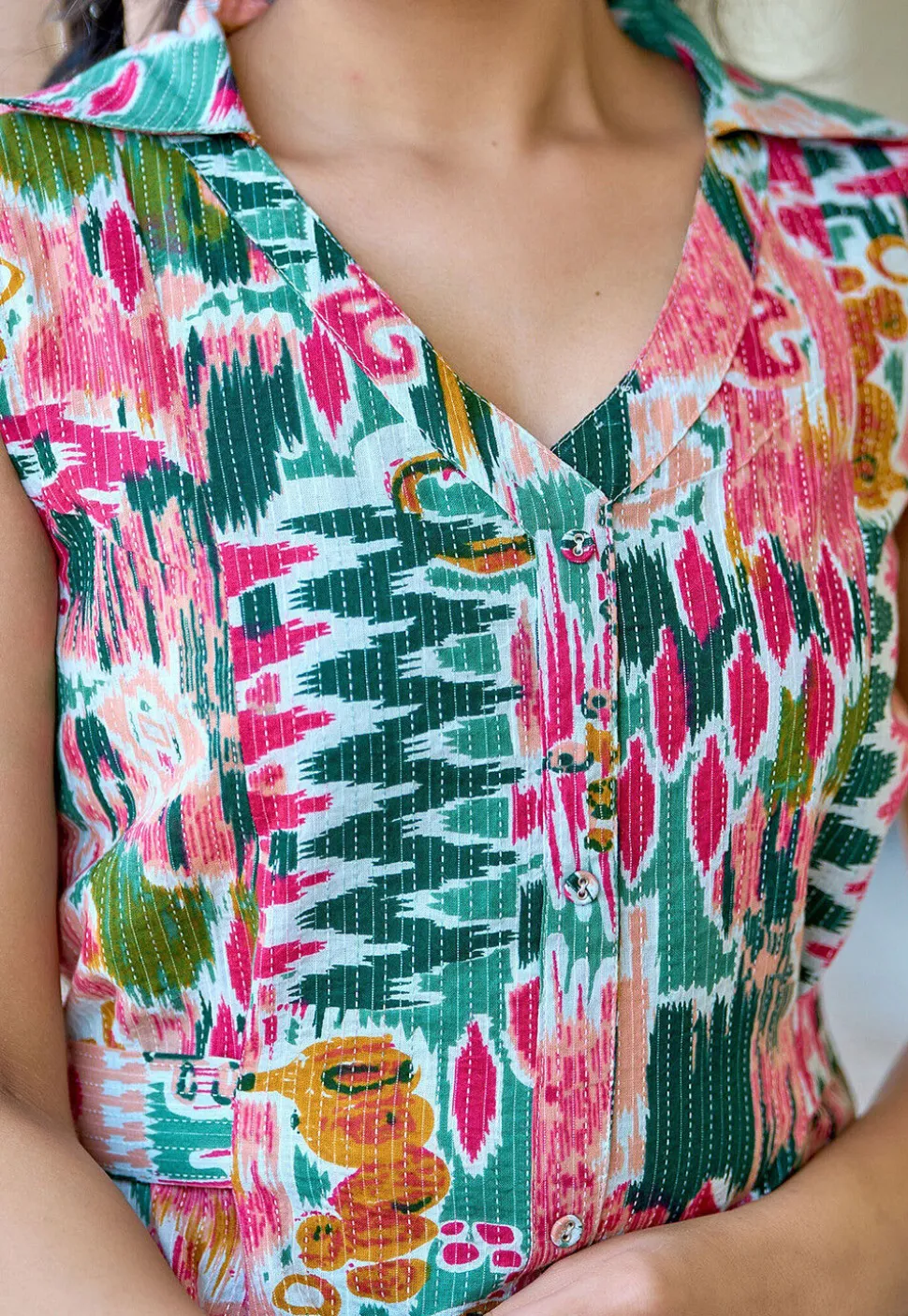 Printed Pure Cotton Lurex Aline Dress in Multicolor