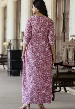 Printed Pure Cotton Maxi Dress in Purple