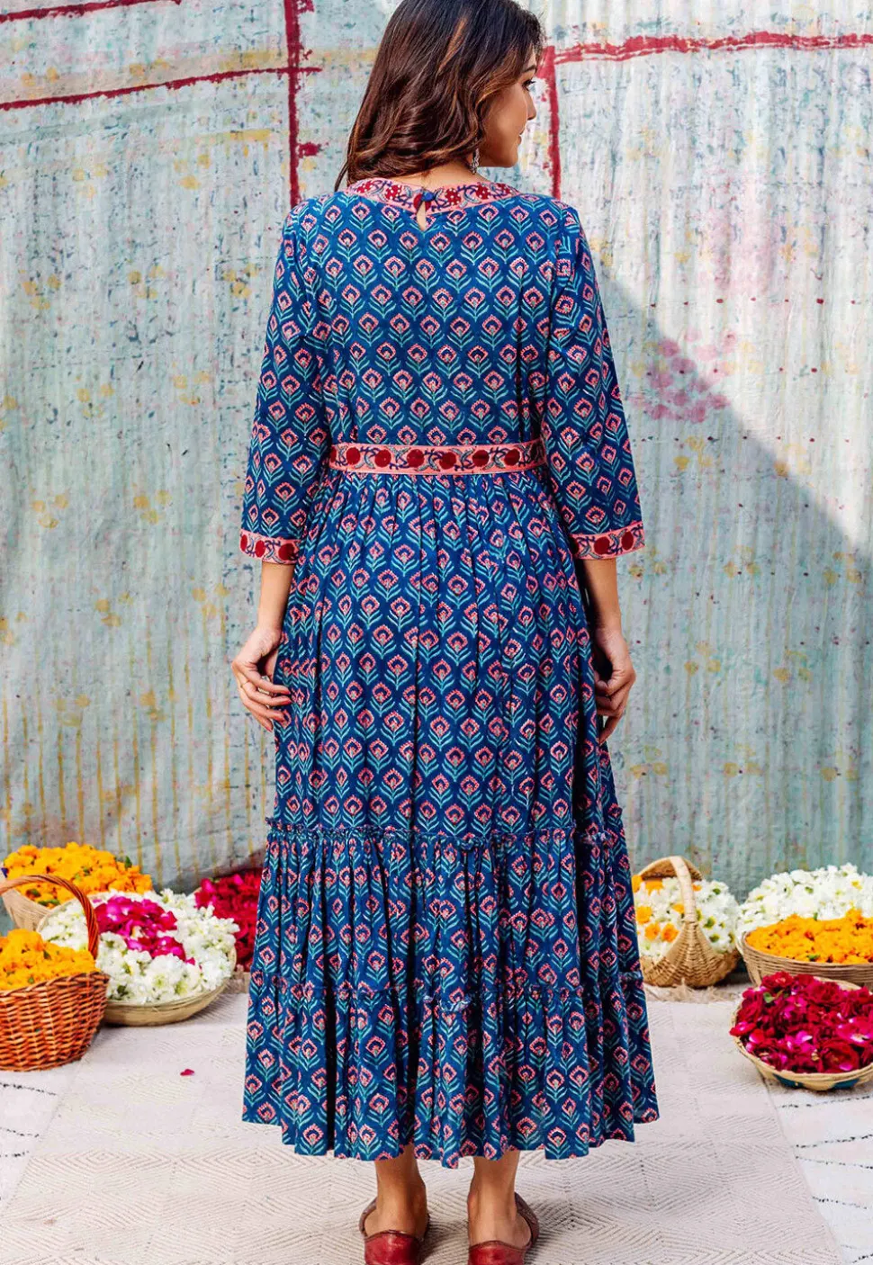 Printed Pure Cotton Maxi Dress in Royal Blue