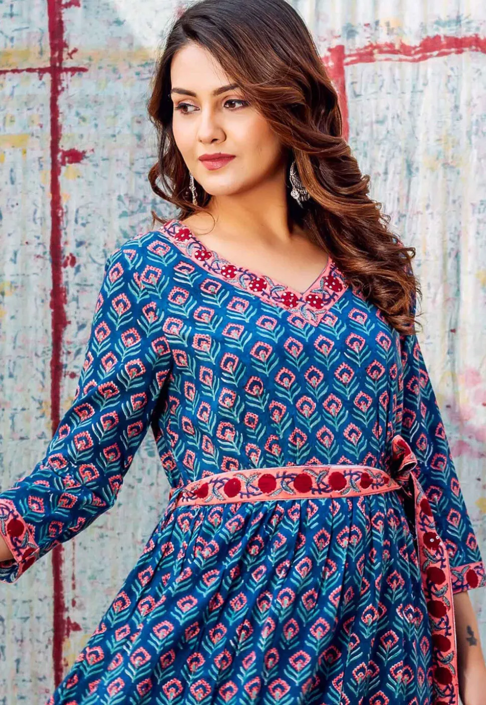 Printed Pure Cotton Maxi Dress in Royal Blue
