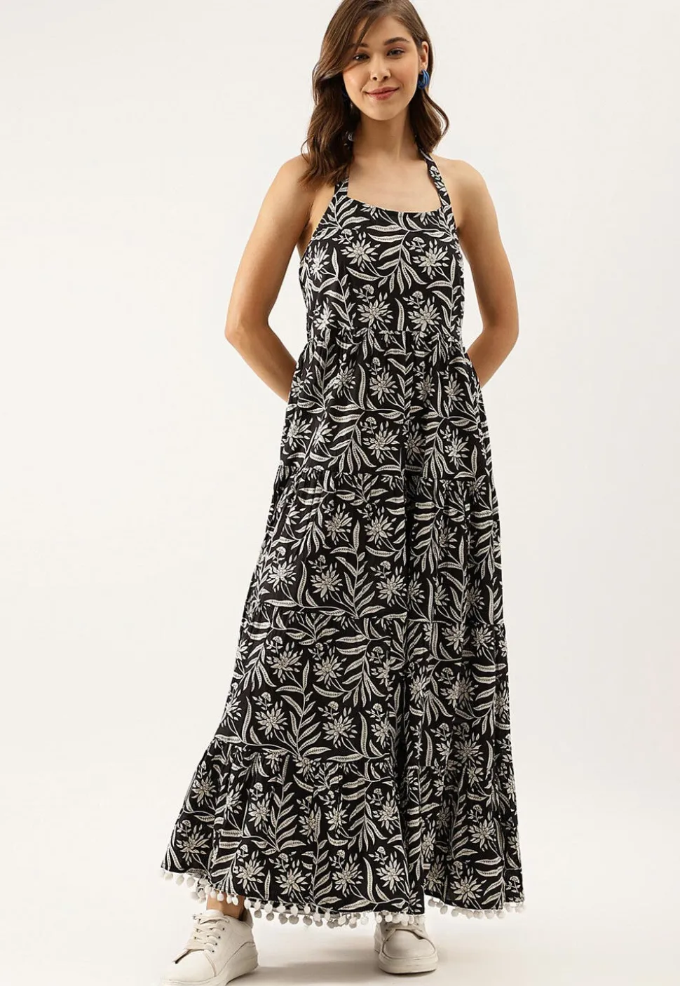 Printed Pure Cotton Maxi Dress in Black