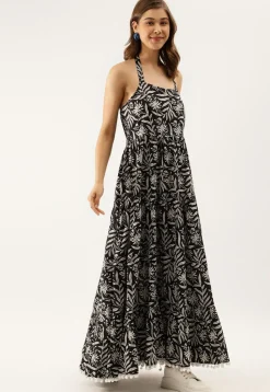 Printed Pure Cotton Maxi Dress in Black