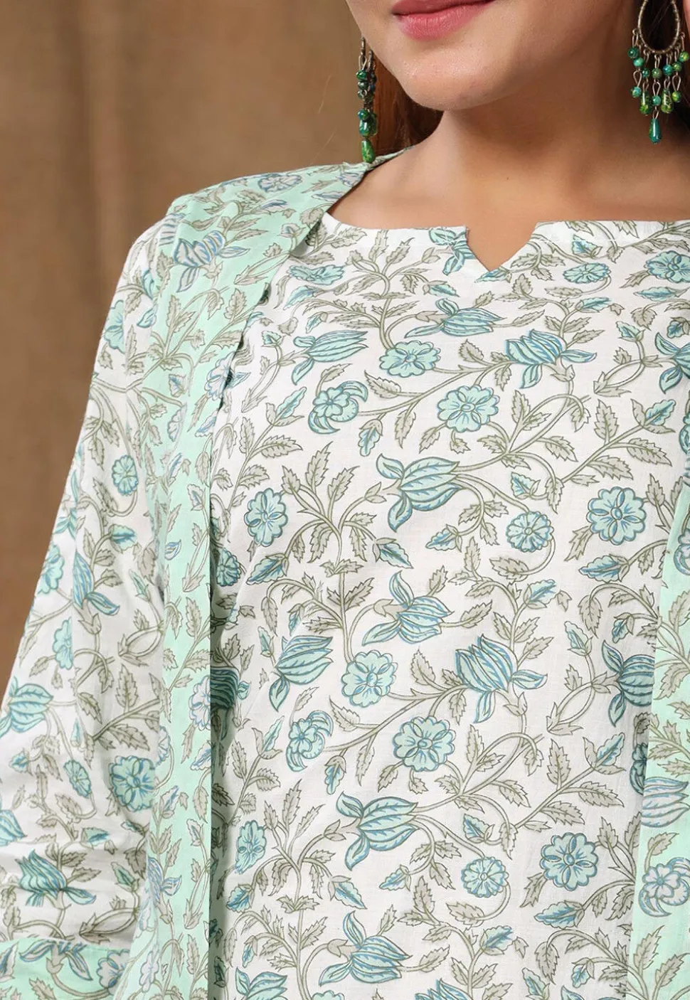Printed Pure Cotton Midi Dress in Off White