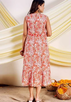Printed Pure Cotton Midi Dress in White