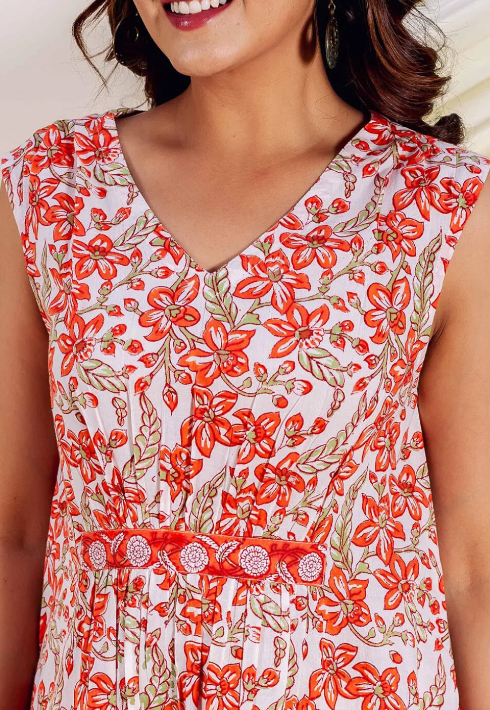 Printed Pure Cotton Midi Dress in White