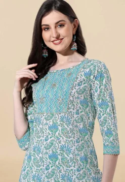 Printed Pure Cotton Pakistani Suit in White